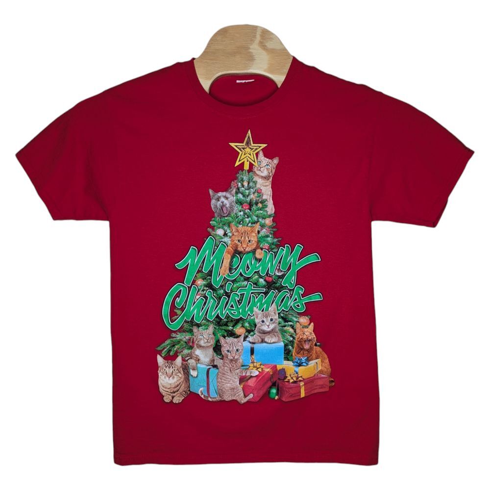 Meowy Christmas Cats T Shirt Adult Medium Red Kittens Tree‎ Presents Funny Gag